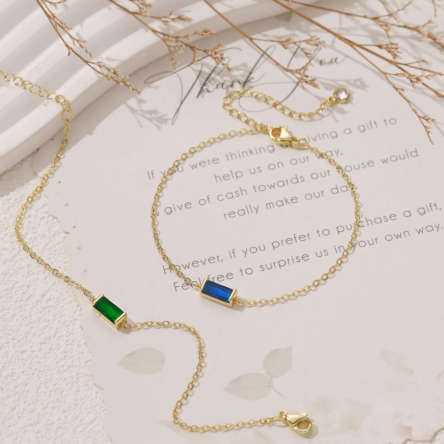 Birthstone Gold Bracelets for Women Non Tarnish Trendy Dainty 14K Gold Plated Bracelet Stack Stackable Blue Green May Emerald Friendship Bracelets Jewelry Gifts for Mom Best Friend