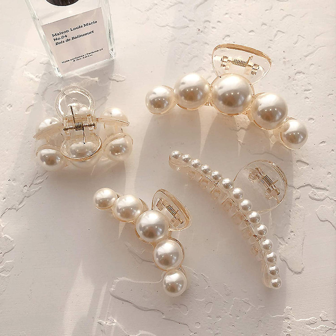 Pearl Hair Clips for Women, 4PCS Large Small Hair Claw Clip Strong Hold,Big Banana Jaw Clip Barrettes Nonslip,Hair Accessories Set Birthday Wedding Mother'S Day Gift for Girl Thick Thin Curly Hair