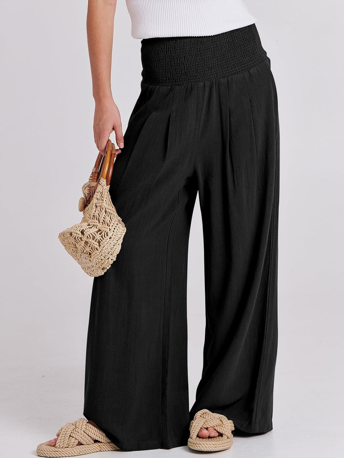 Women Linen Palazzo Pants Summer Boho Wide Leg High Waist Casual Lounge Pant 2025 Beach Travel Vacation Outfits
