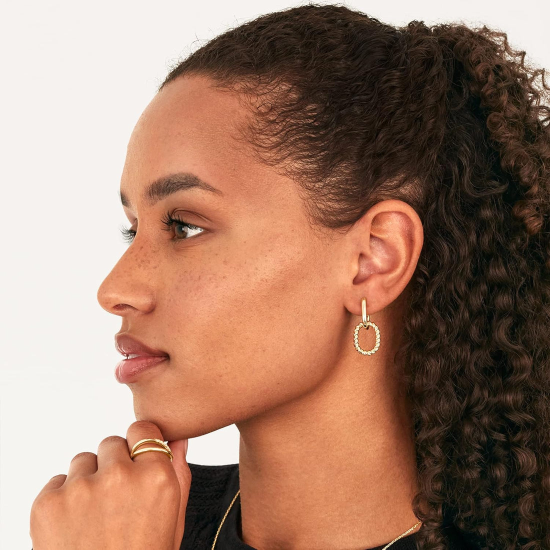 14K Gold Plated Convertible Paperclip Link Huggie Hoop Earrings for Women - Earscape Statement Jewelry - Trendy Cubic Zirconia Two-Toned Rope Drop Dangle Earrings