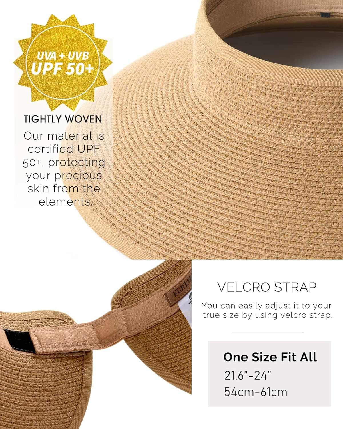 Sun Hats for Women Wide Brim Beach Hat Straw Visor Ponytail Summer UV Packable Foldable Beach Vacation Essentials