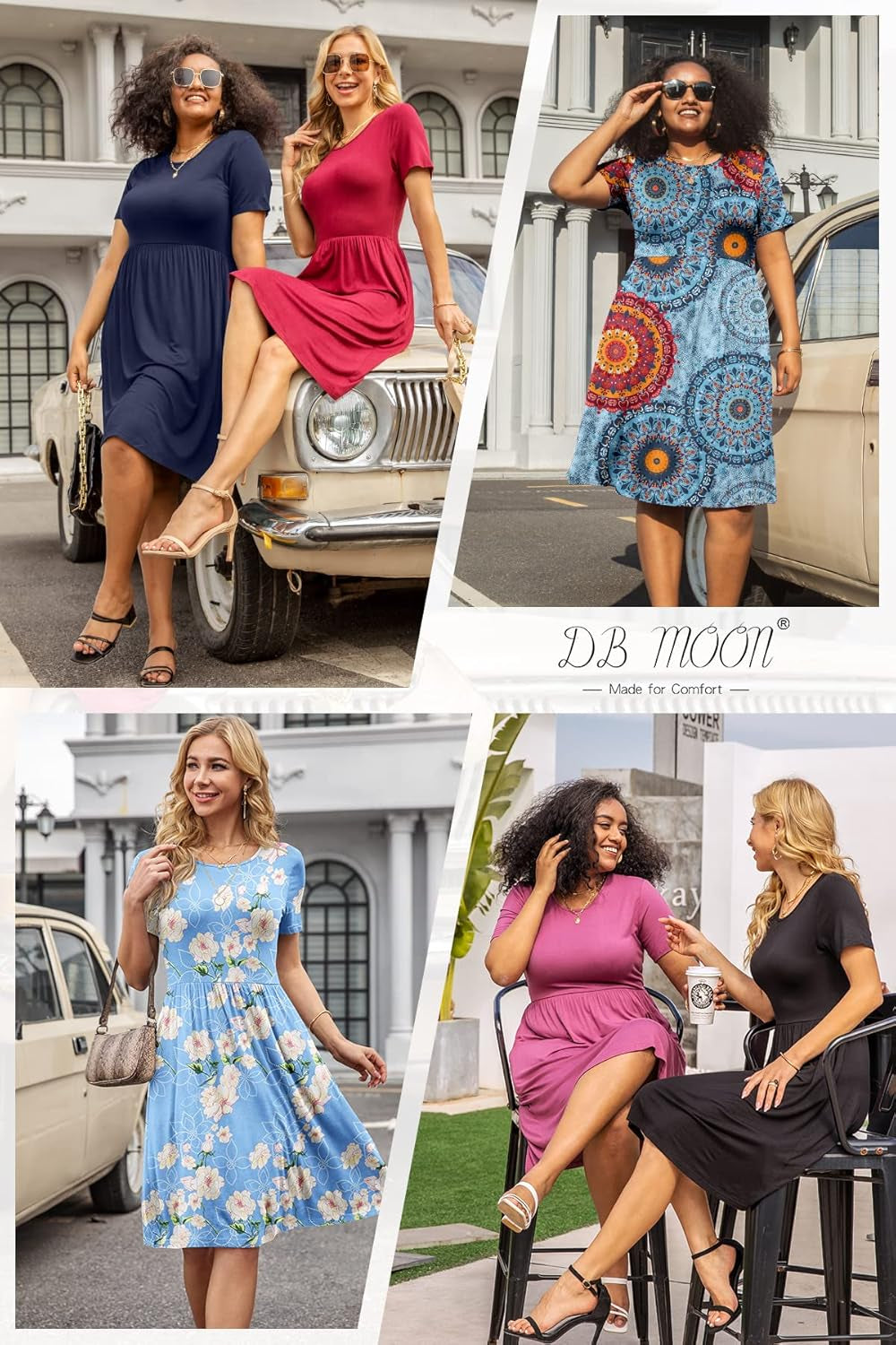 Women Summer Casual Short Sleeve Dresses Empire Waist Dress with Pockets