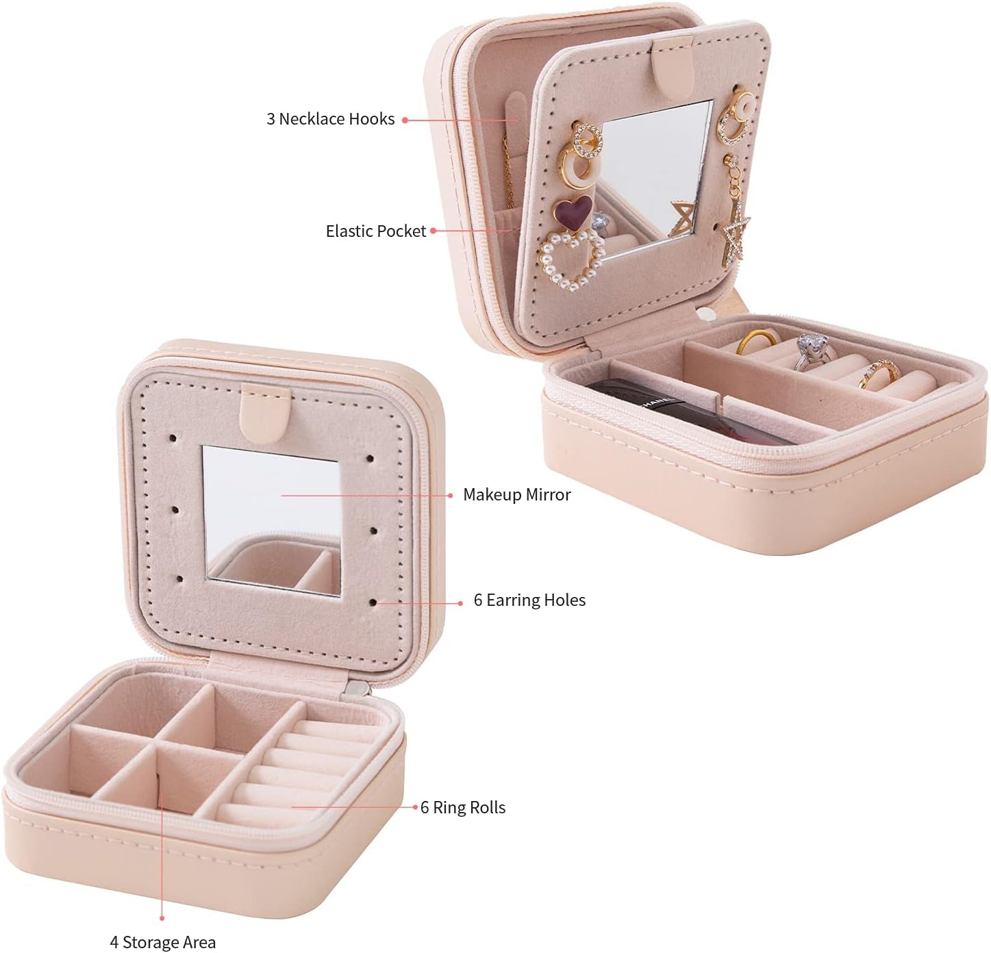 Travel Jewelry Case and Organizer with Mirror - Gift for Women and Girls
