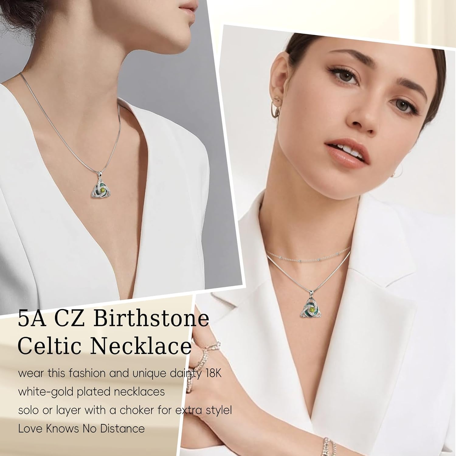 Celtic Birthstone Necklace for Women, S925 Sterling Silver Trinity Knot Triquetra Austria Crystal Pendant, Birthstone Necklace Birthday Anniversary Jewelry Irish Scottish Gifts for Her