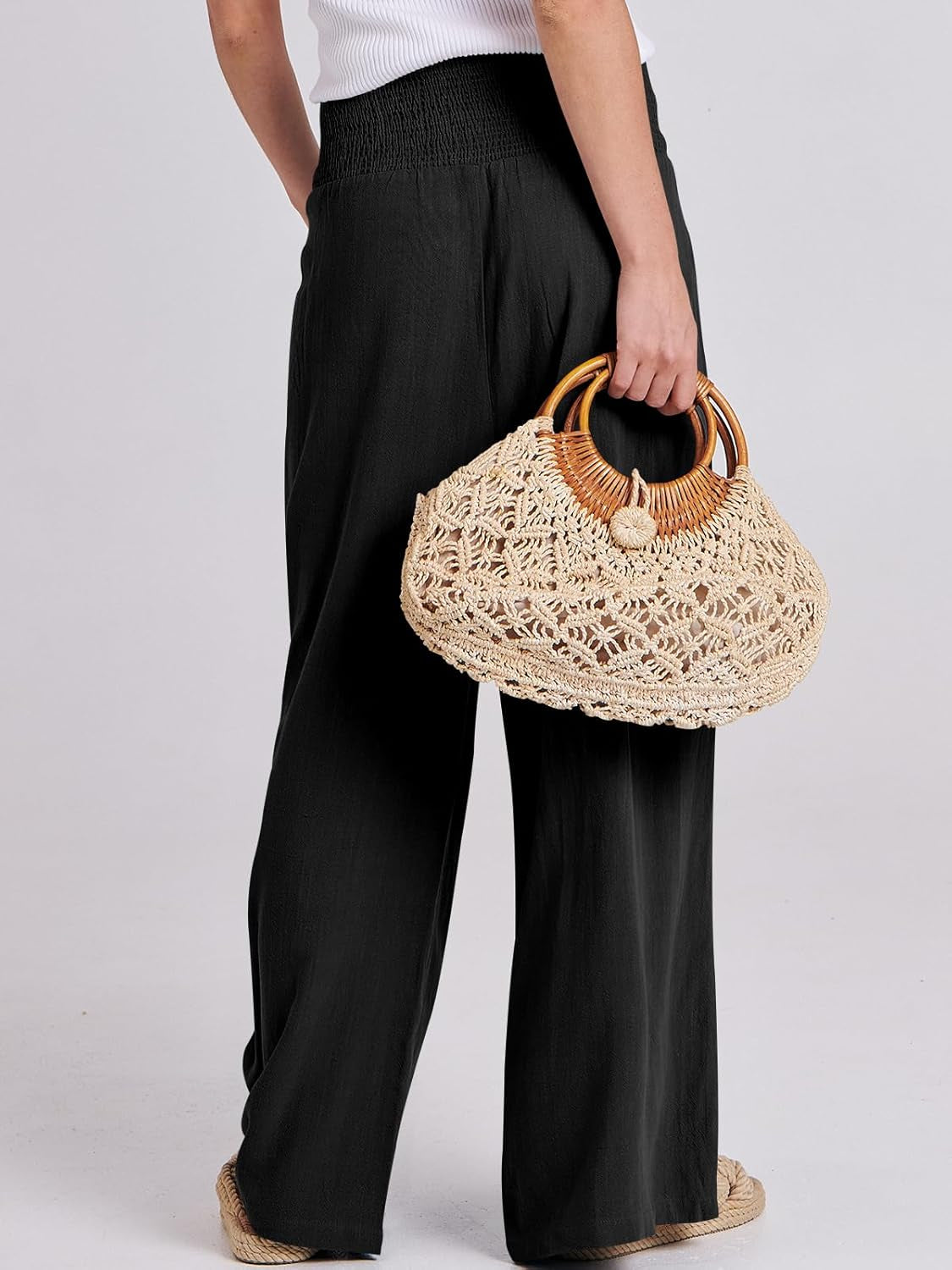 Women Linen Palazzo Pants Summer Boho Wide Leg High Waist Casual Lounge Pant 2025 Beach Travel Vacation Outfits