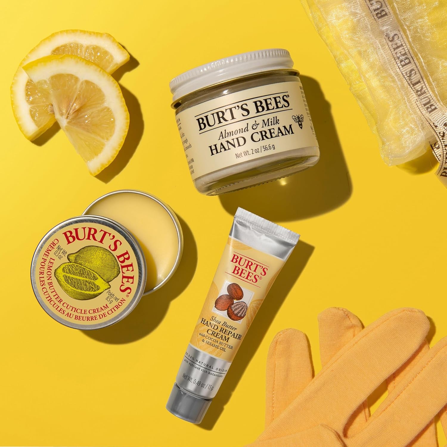 Gifts Ideas - Hand Repair Set, 3 Hand Creams plus Gloves - Almond Milk, Lemon Butter Cuticle Cream, Shea Butter Repair