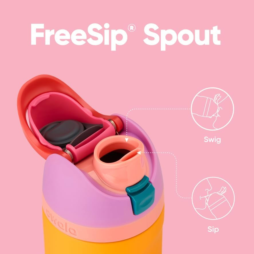 Freesip Insulated Stainless Steel Water Bottle with Straw for Sports, Travel, and School Bpa-Free Sports Water Bottle, 24 Oz, Tropical