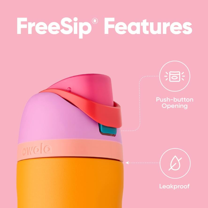 Freesip Insulated Stainless Steel Water Bottle with Straw for Sports, Travel, and School Bpa-Free Sports Water Bottle, 24 Oz, Tropical