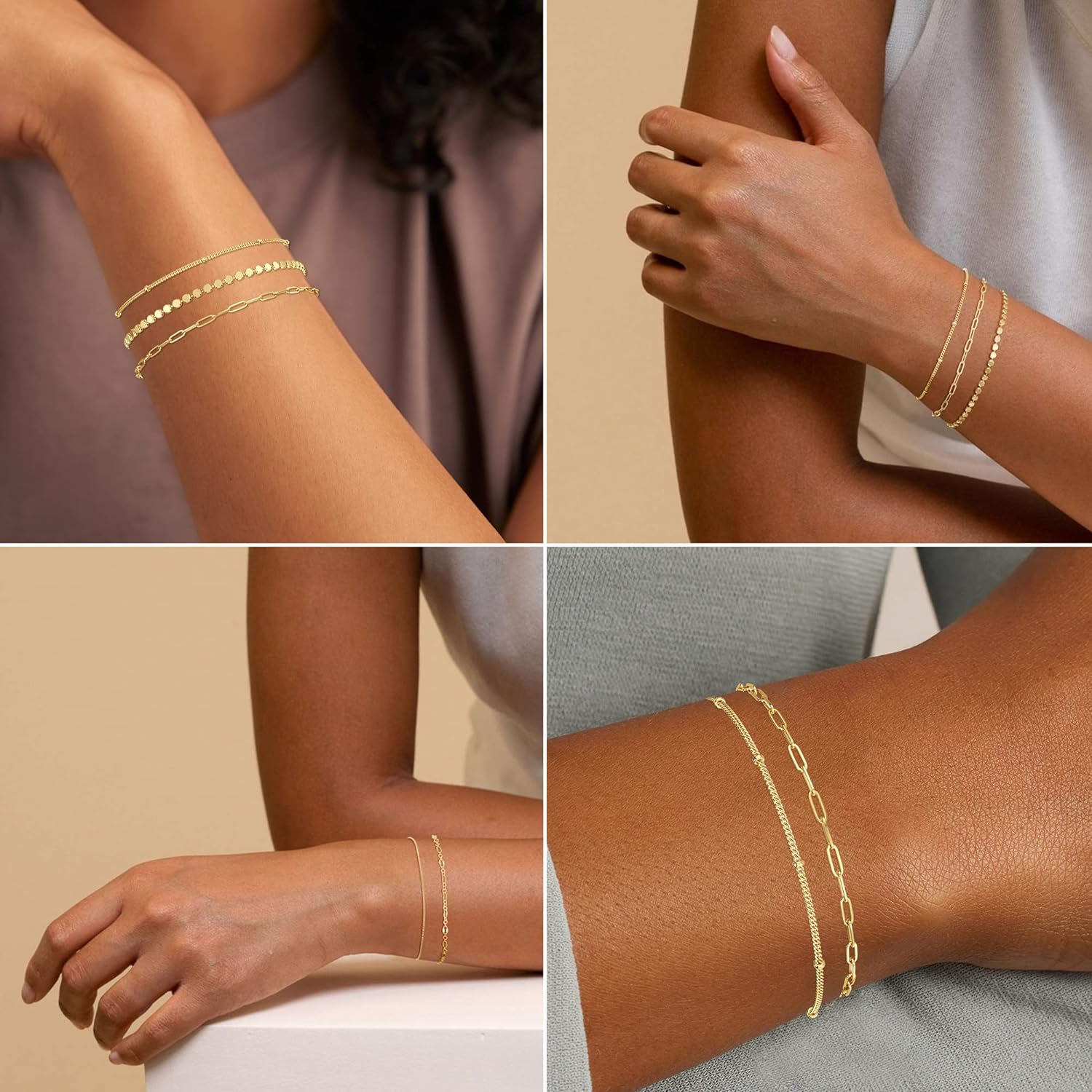 Gold Bracelets for Women, 14K Dainty Gold Plated Stackable Bracelets for Women Trendy Waterproof CZ Tennis Bracelet Set Tiny Heart Paperclip Box Chain Adjustable Bracelets Minimalist Cute Jewelry
