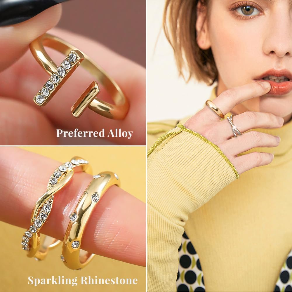 Gold Knuckle Rings Set for Women, Dainty Simple Trendy Cute Stackable Finger Rings Pack, Perfect for Stacking Layering on Thumb and Knuckle, Mixed Size, Jewelry Gift