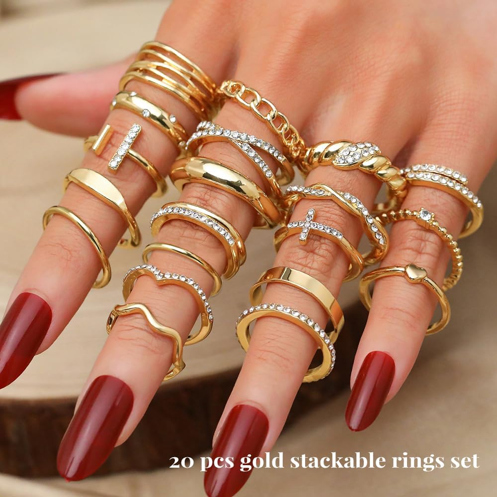 Gold Knuckle Rings Set for Women, Dainty Simple Trendy Cute Stackable Finger Rings Pack, Perfect for Stacking Layering on Thumb and Knuckle, Mixed Size, Jewelry Gift