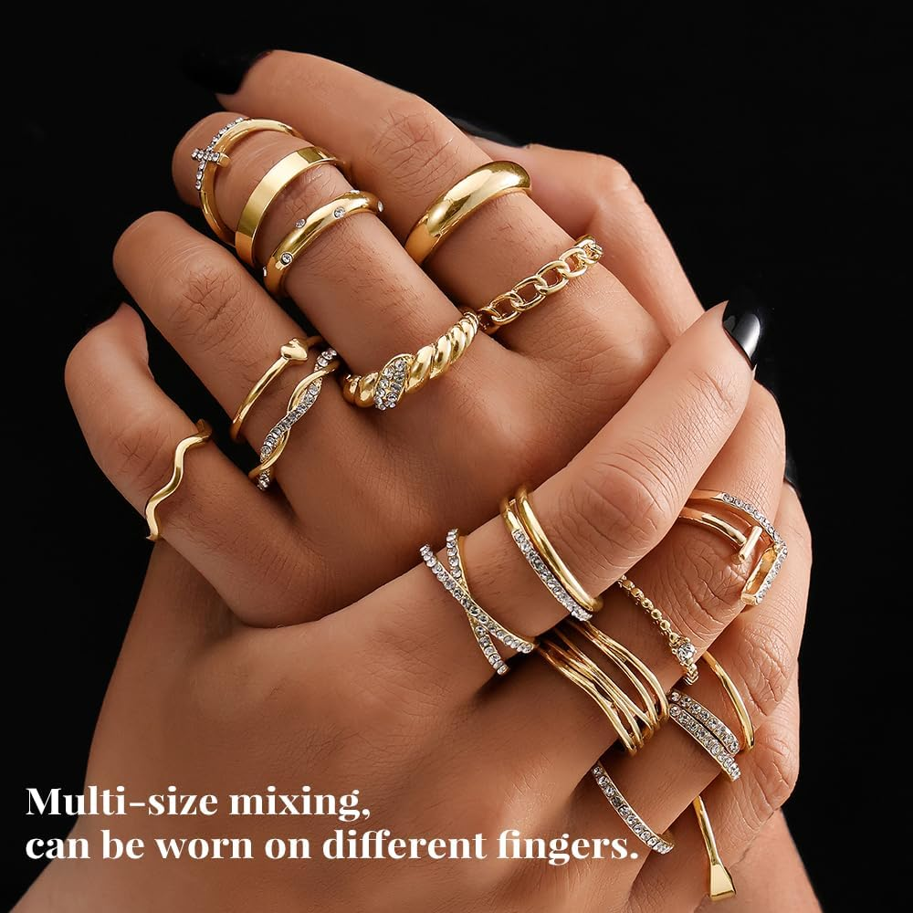 Gold Knuckle Rings Set for Women, Dainty Simple Trendy Cute Stackable Finger Rings Pack, Perfect for Stacking Layering on Thumb and Knuckle, Mixed Size, Jewelry Gift