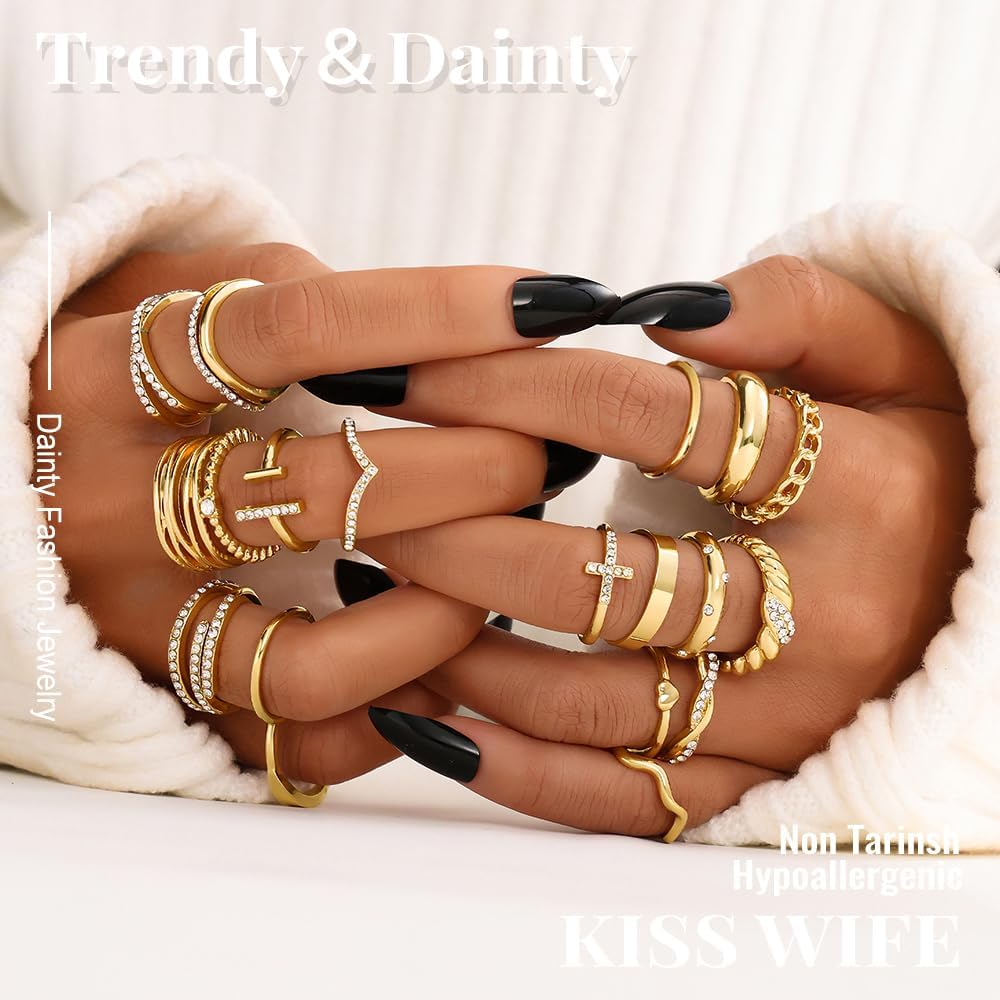 Gold Knuckle Rings Set for Women, Dainty Simple Trendy Cute Stackable Finger Rings Pack, Perfect for Stacking Layering on Thumb and Knuckle, Mixed Size, Jewelry Gift