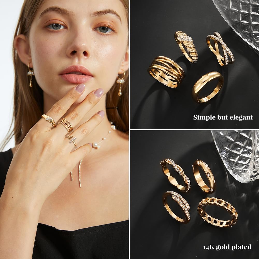 Gold Knuckle Rings Set for Women, Dainty Simple Trendy Cute Stackable Finger Rings Pack, Perfect for Stacking Layering on Thumb and Knuckle, Mixed Size, Jewelry Gift