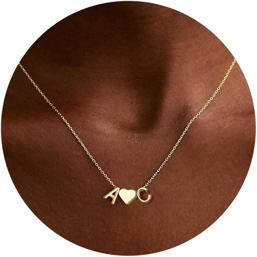 Heart Initial Necklace for Women Teen Girls, 14K Gold Plated Dainty Letter A-Z Initial Necklace with Heart, Personalized Jewelry Birthday Gifts for Women Wife Mom