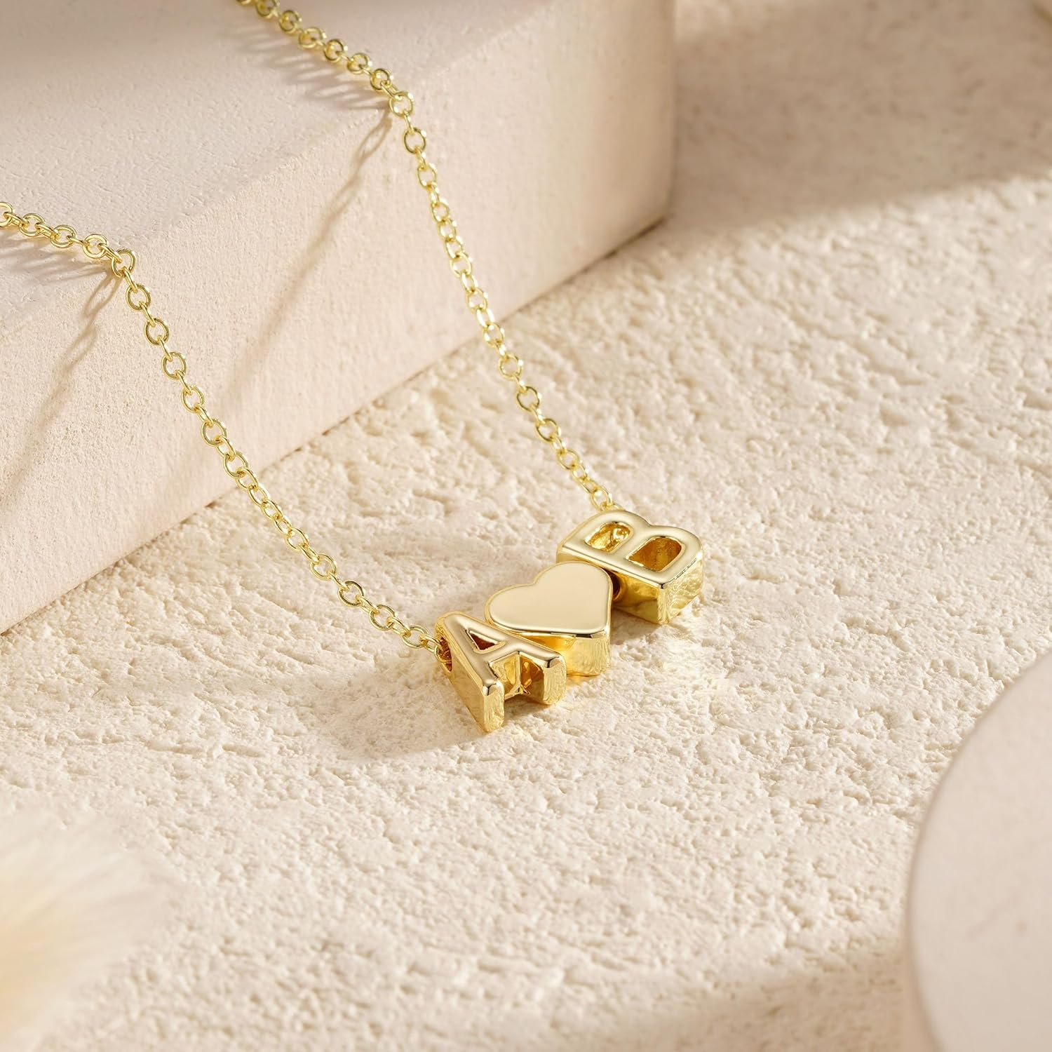 Heart Initial Necklace for Women Teen Girls, 14K Gold Plated Dainty Letter A-Z Initial Necklace with Heart, Personalized Jewelry Birthday Gifts for Women Wife Mom