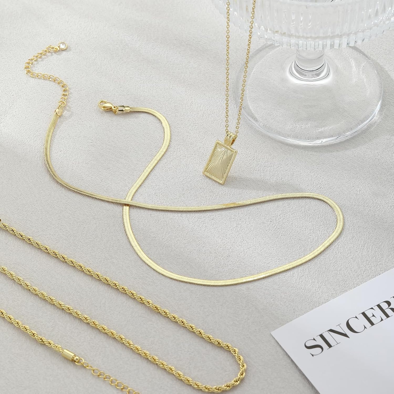Layered Gold Silver Necklaces for Women, Stackable Stack 14K Real Gold Plated Silver Chain Necklace Diamond Circle CZ Layering Pendant Necklaces Trendy Gold Jewelry Set Gifts