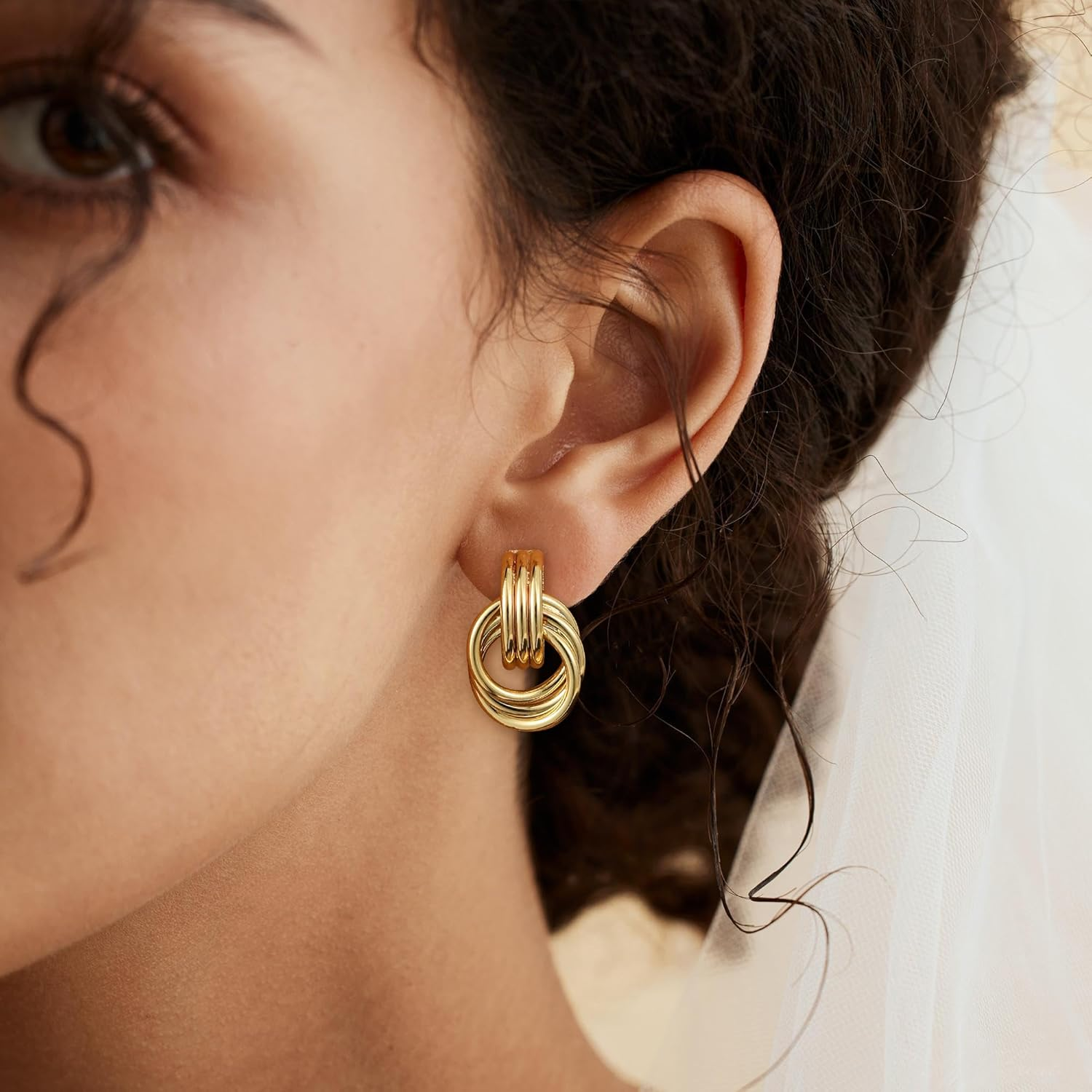 Trendy Gold Plated Knot Earrings for Women Chunky Statement Drop Dangle Earrings Lightweight Hypoallergenic Fashion Accessories Gold Jewelry Gifts for Womens
