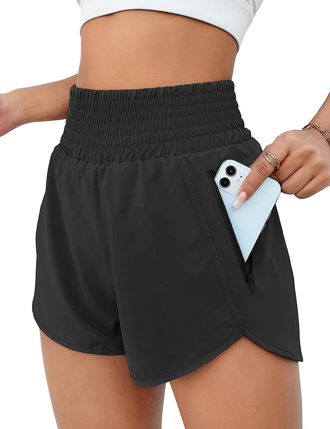 Women'S Athletic Shorts High Waisted Running Short Pocket 2.5" Sporty Shorts Gym Elastic Workout Shorts