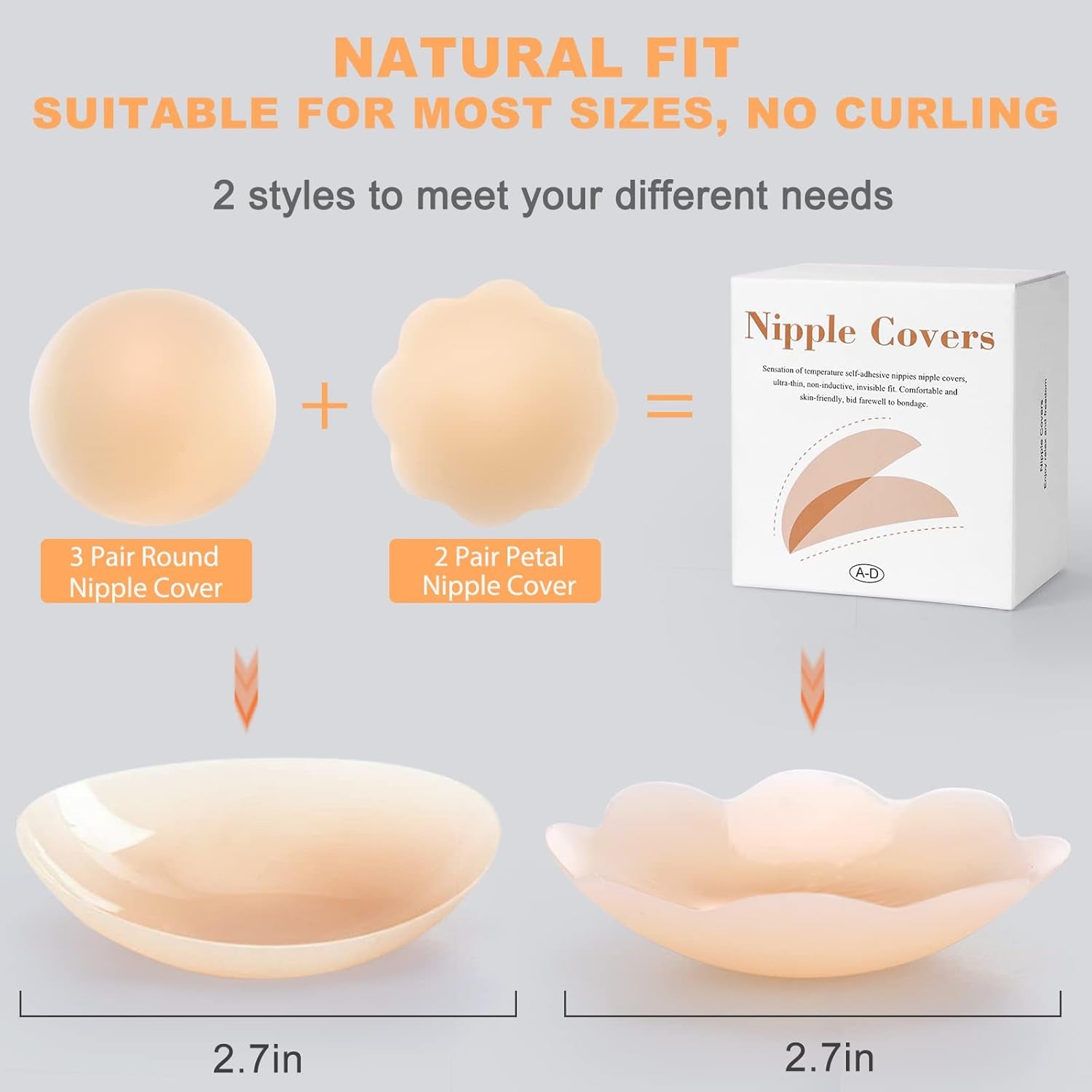 5 Pairs Nipple Covers, Invisible Nipple Covers for Women, Silicone Petals/Pasties Nipple Covers Reusable Washable Nude