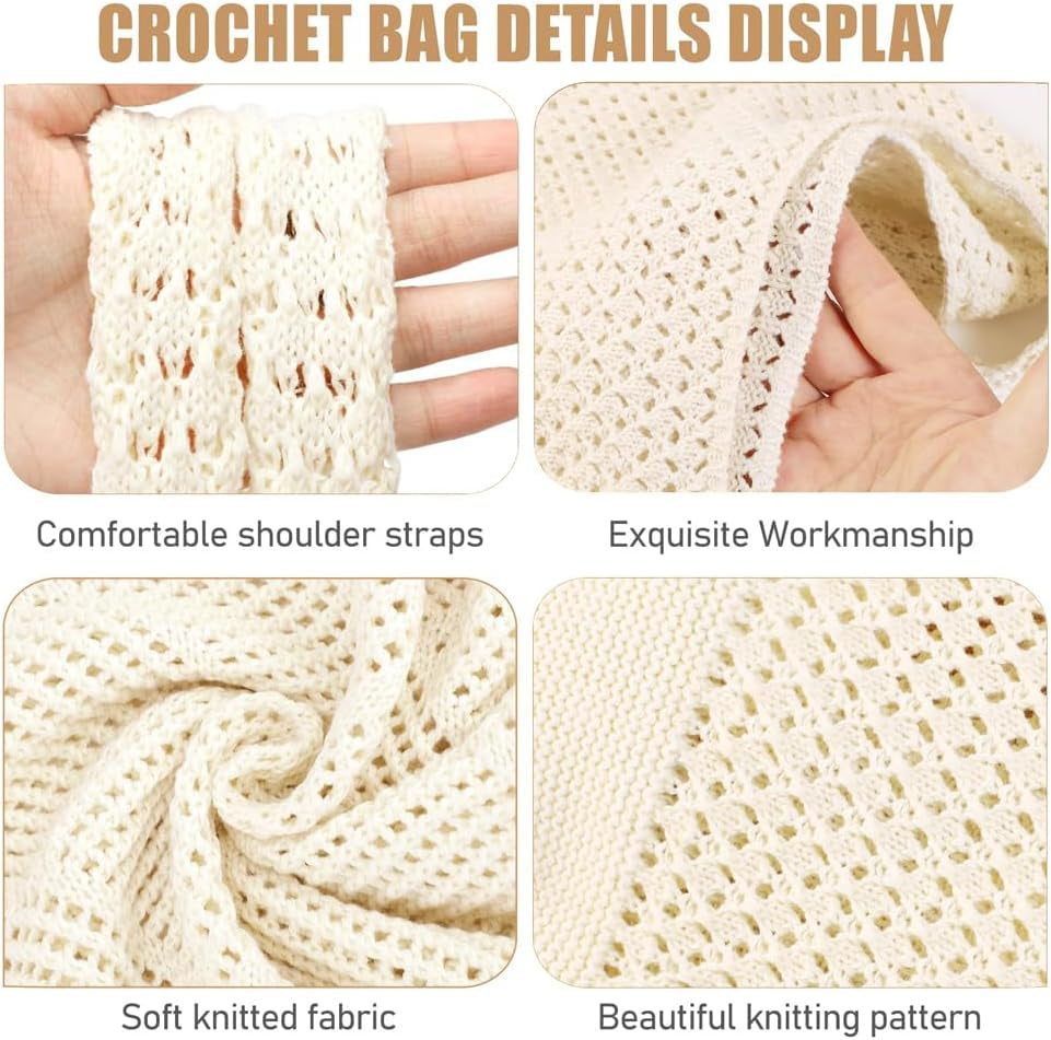 Crochet Beach Tote Bag Summer Beach Bag for Women Aesthetic Mesh Tote Bag Hippie Bag Knit Bag