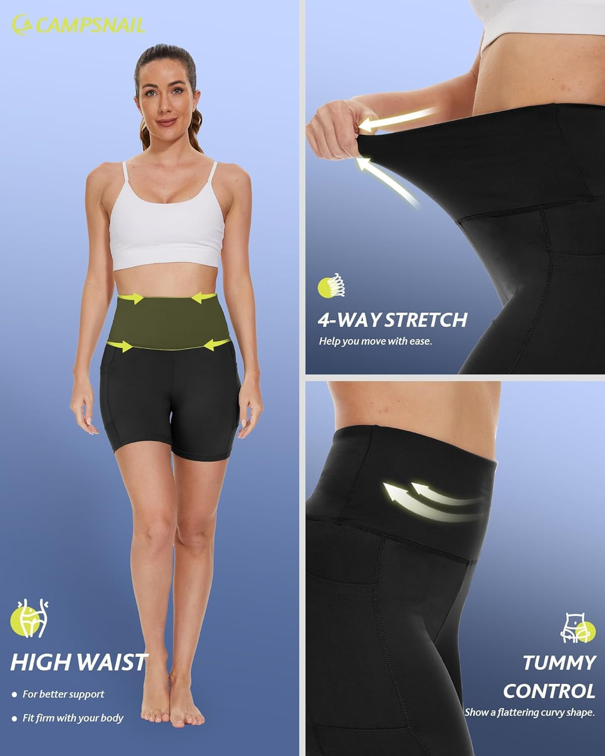 Biker Shorts Women with Pockets - 3"/5"/8" High Waisted Workout Spandex Tummy Control Gym Running Yoga Shorts