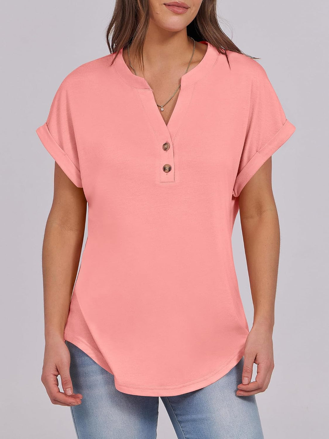 Womens Short Sleeve Henley Tops V Neck Dressy Casual Loose Fit Shirts Summer Flowy Blouses 2025 Trendy Clothes