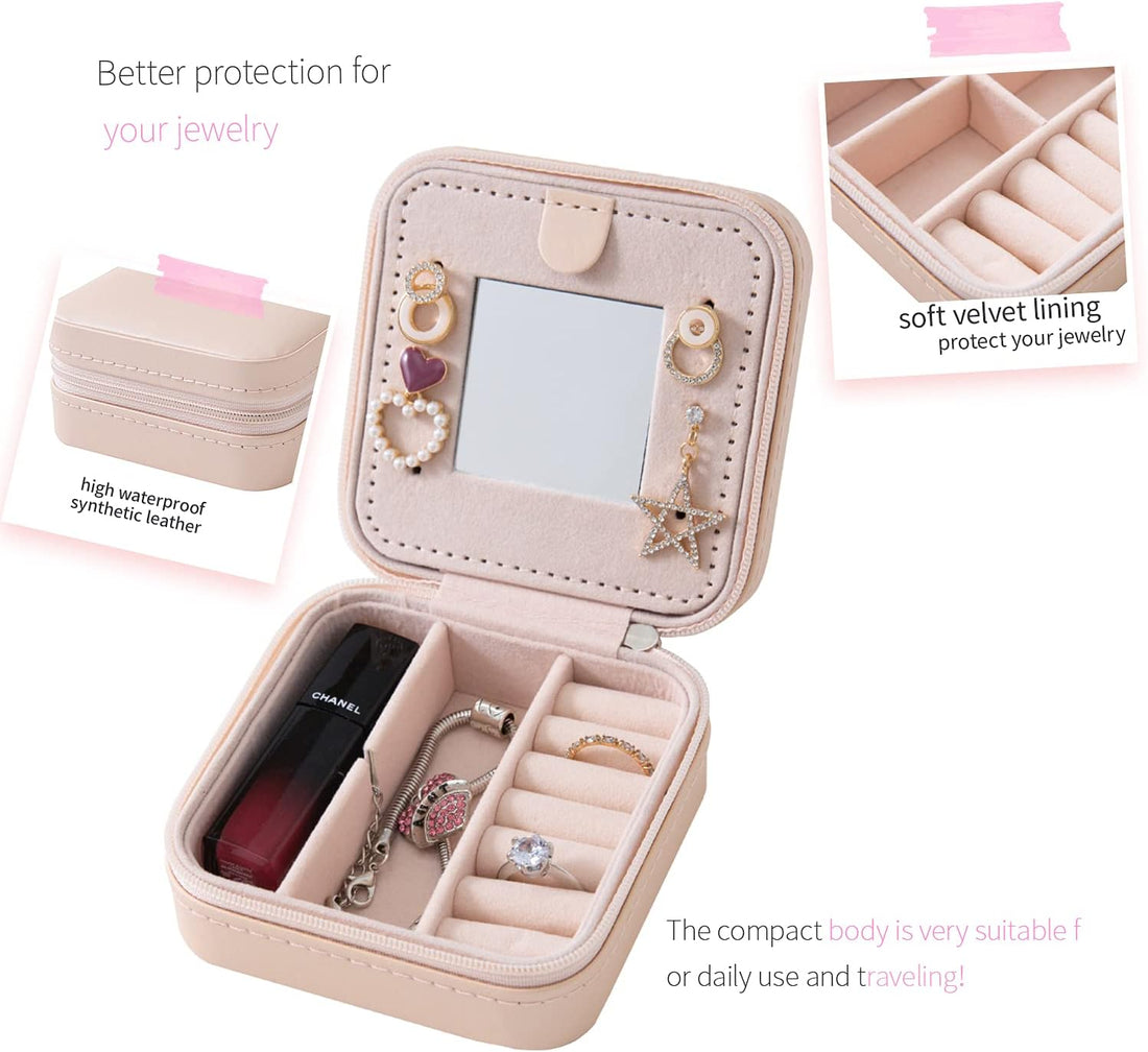 Travel Jewelry Case and Organizer with Mirror - Gift for Women and Girls