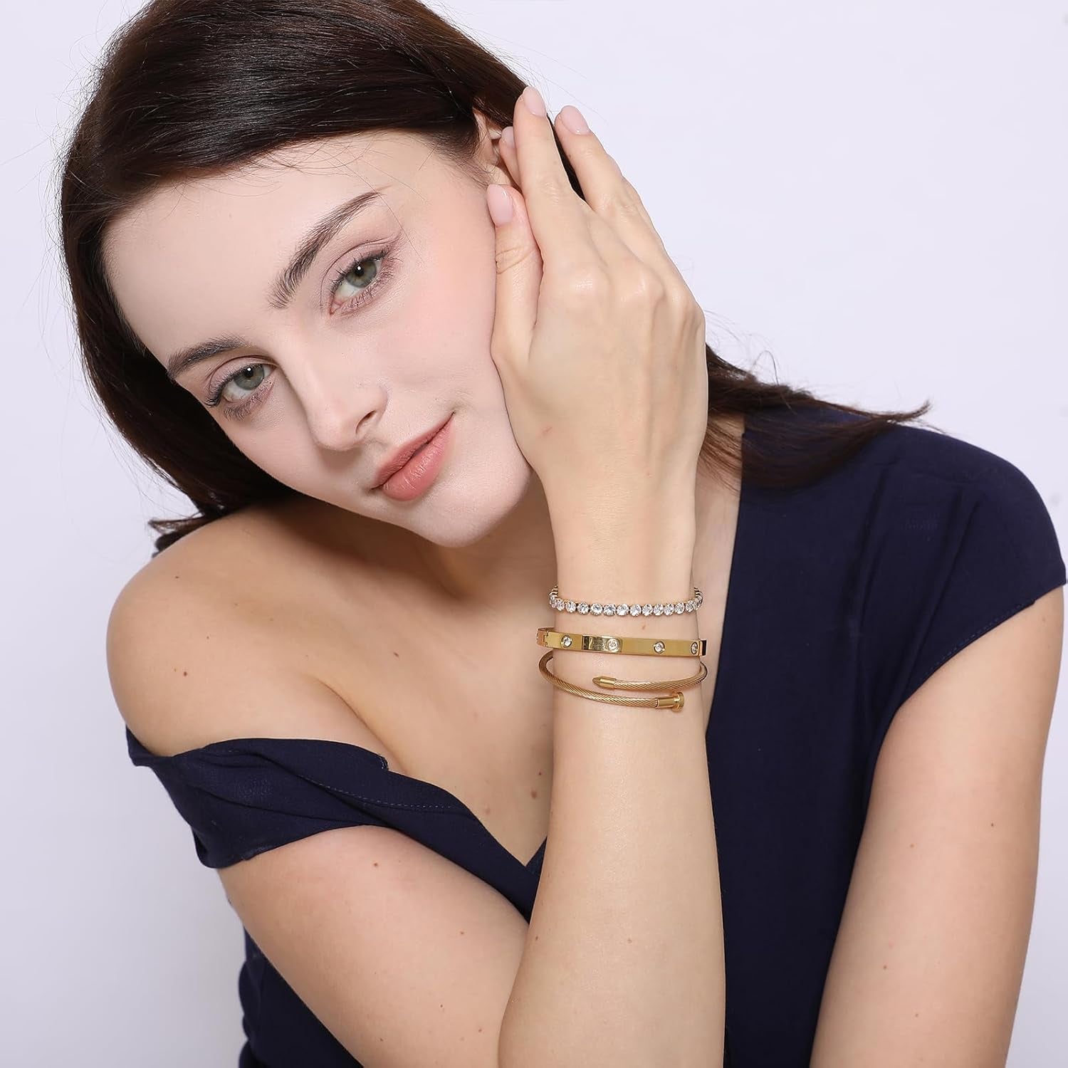 18 K Gold Plated Love Bangle Bracelet Set Flexible Wide Wristband Bangle Bangle Set for Love