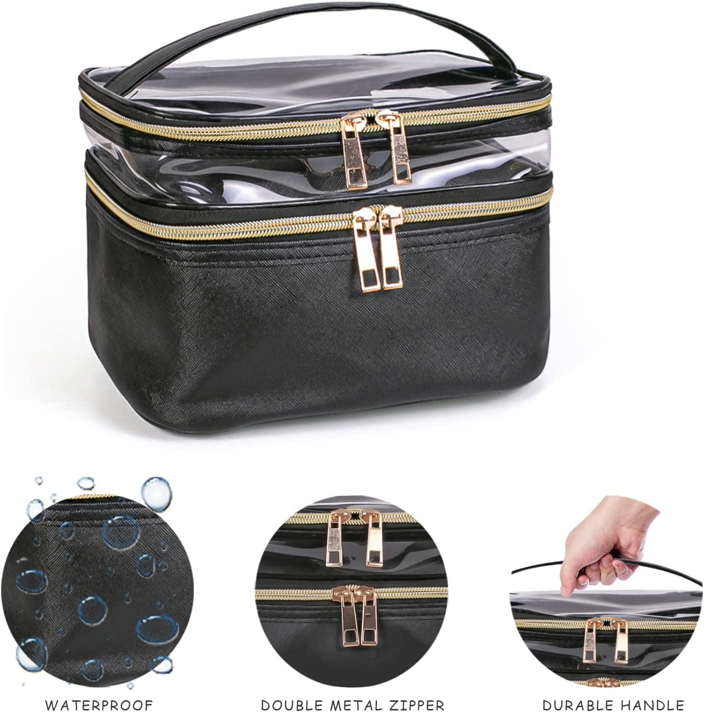 Travel Makeup Bag Makeup Organizer Bag Cosmetic Bag Makeup Bags for Women Cosmetics Cases Portable Waterproof Foldable Black