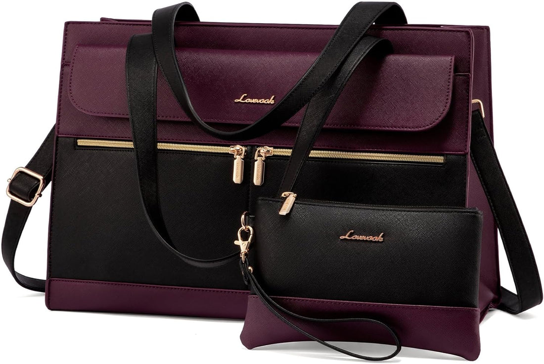 Laptop Bag for Women 15.6 Inch Tote Work Professional Leather Computer Briefcase Waterproof Handbag Shoulder Large Capacity Business Teacher Office Crossbody Purse