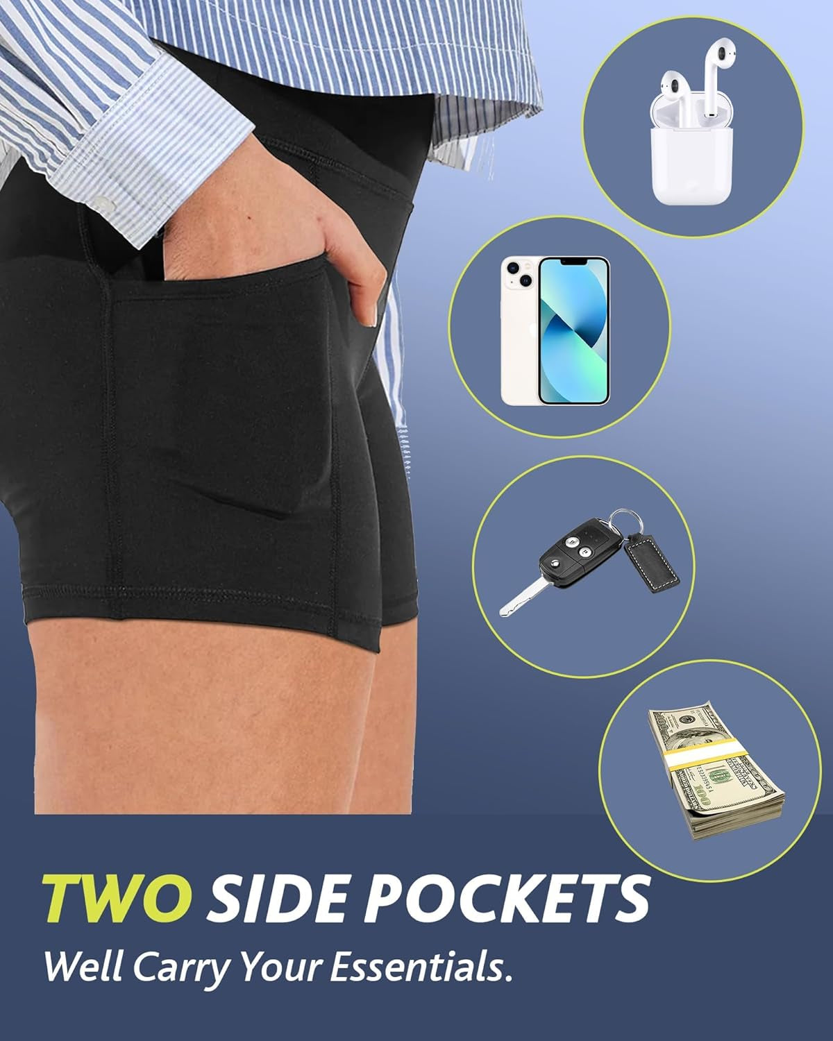 Biker Shorts Women with Pockets - 3"/5"/8" High Waisted Workout Spandex Tummy Control Gym Running Yoga Shorts