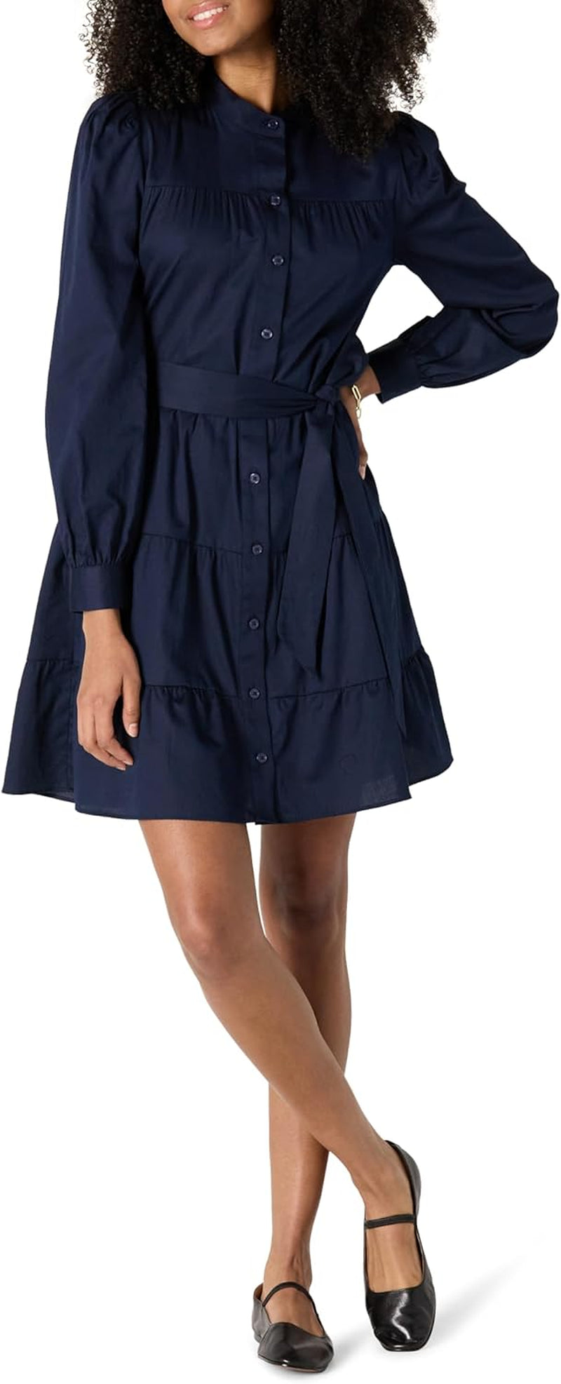 Women'S Regular-Fit Cotton Sateen Tiered Shirt Dress