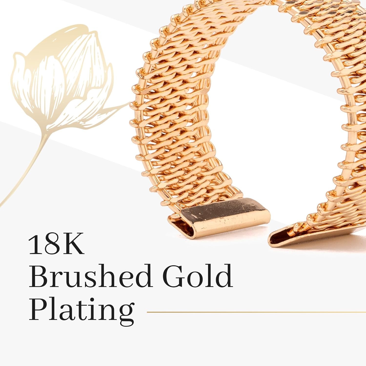 Adjustable Open and Wide Modern Cuff Design or Bangle, Bracelet Jewelry with Brushed 18K Yellow Gold Plating. Beautiful and Elegant for All Occasions. Quality Crafted. Durable. High End Aesthetic Finish