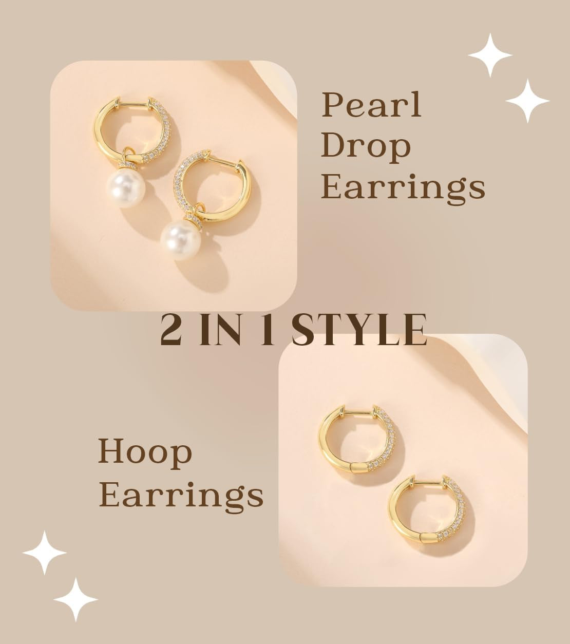 Pearl Earrings for Women 925 Sterling Silver Hoop Earrings Shell Pearl Drop Earrings Dangling 2 in 1 Style