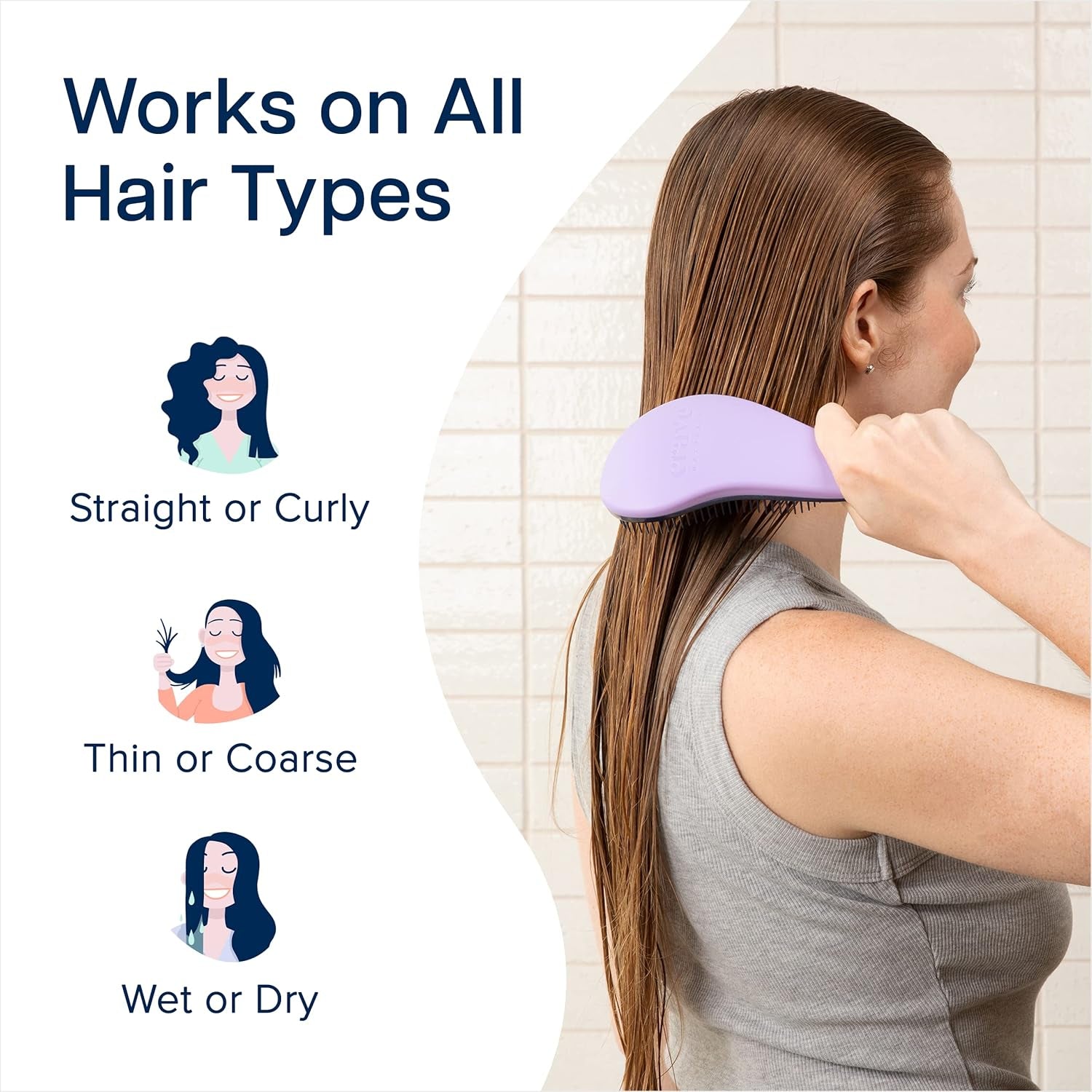 Glide Thru Hair Brush - Detangler Brush for Curly, Straight, Wet or Dry Hair - Gentle Detangling Brushes for Adults, Kids, Toddlers - Hair Accessories for Women, 7.5X3" - Purple