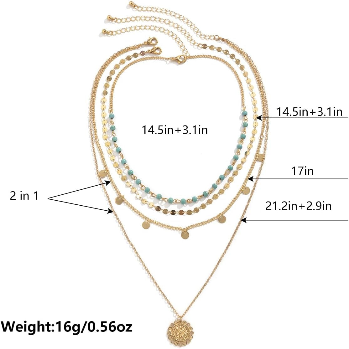 Dainty Layered Choker Necklace Bohemian Turquoise Necklace 14K Gold Plated Dainty Y Pendant Necklace Beach Fashion Pendant Choker