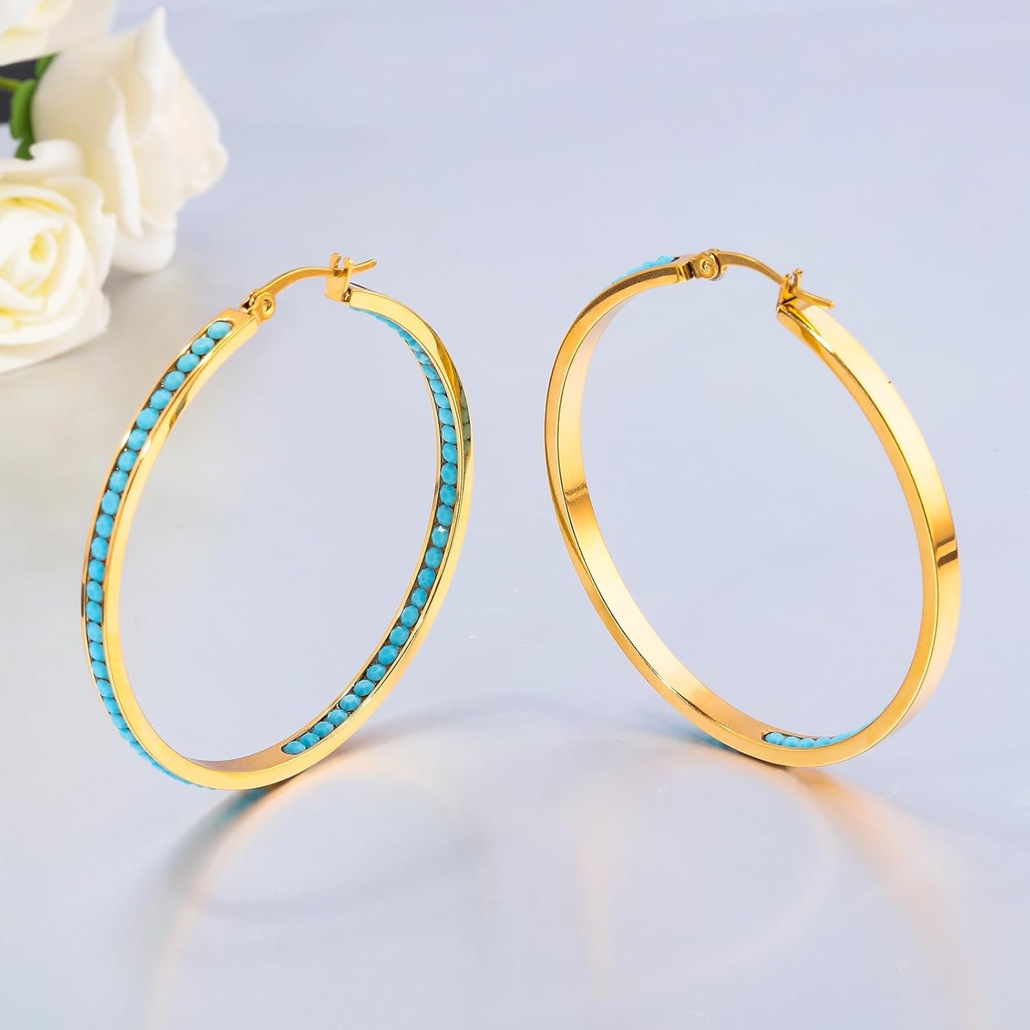 Mult-Colors Crystal Stainless Steel Hoop Earring for Women Hypoallergenic Jewelry for Sensitive Ears Large Big Hoop Earrings 2"