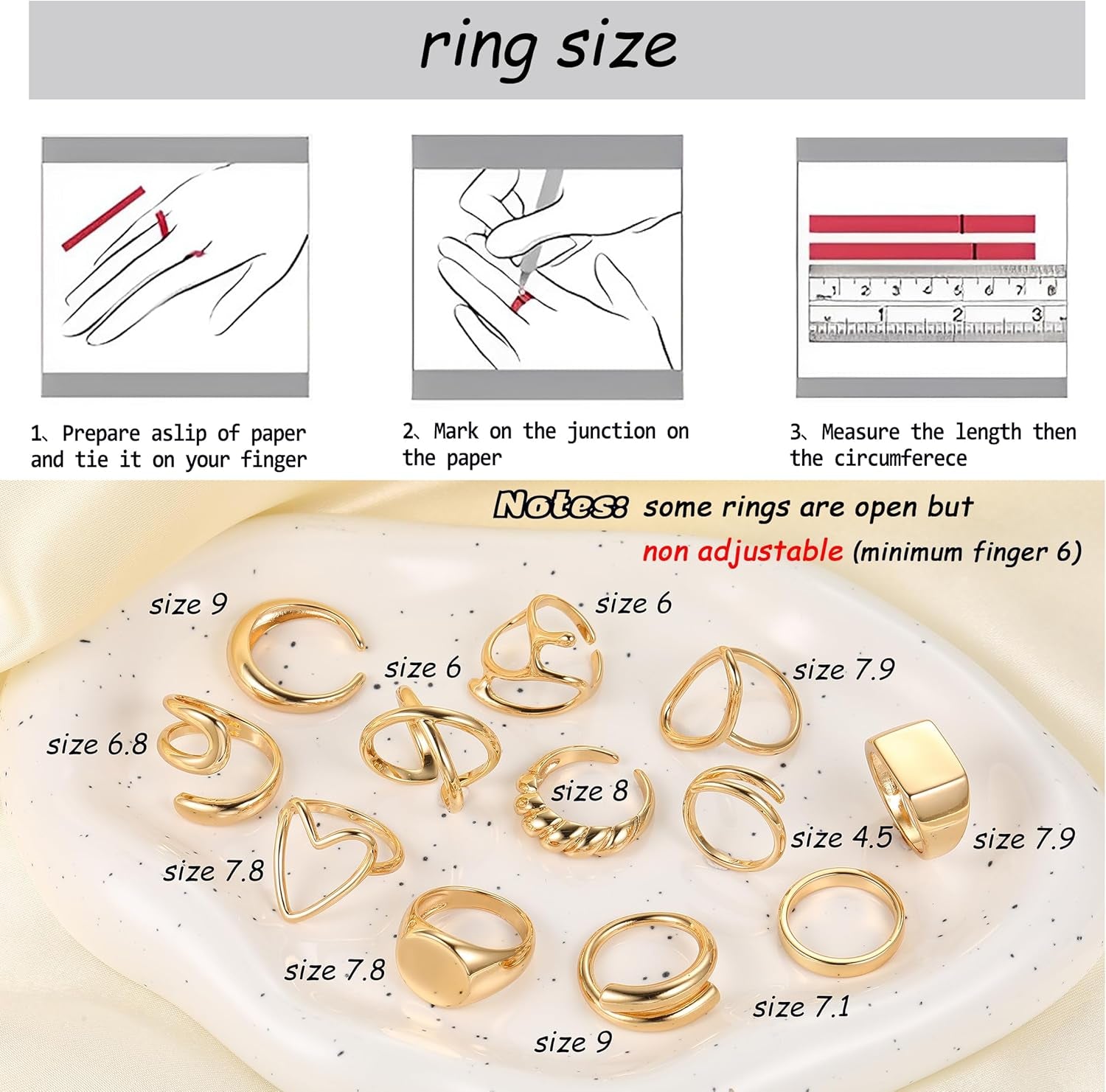 12PCS Gold Stackable Rings Set for Women, 18K Gold Plated Open Stacking Knuckle Ring, Adjustable Chunky Signet Band Statement Ring for Gift