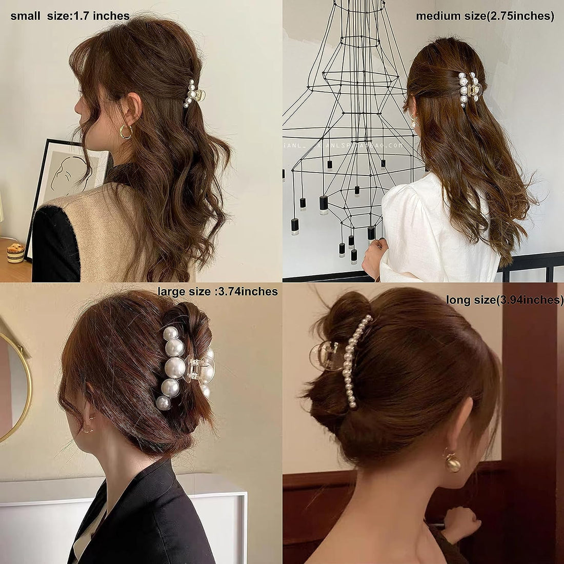 Pearl Hair Clips for Women, 4PCS Large Small Hair Claw Clip Strong Hold,Big Banana Jaw Clip Barrettes Nonslip,Hair Accessories Set Birthday Wedding Mother'S Day Gift for Girl Thick Thin Curly Hair
