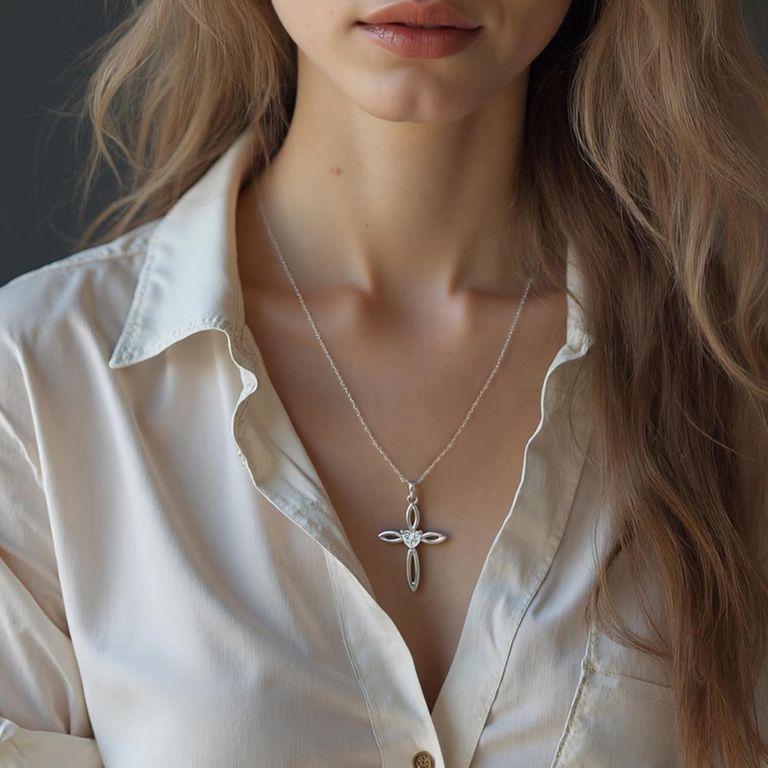 1 Carat Heart-Shaped Moissanite Cross Sterling Silver Necklace – Genuine D-Color Diamond Alternative, Sacred Celtic Knot Design, Faith-Inspired Gift for Women, Hypoallergenic 925 Silver