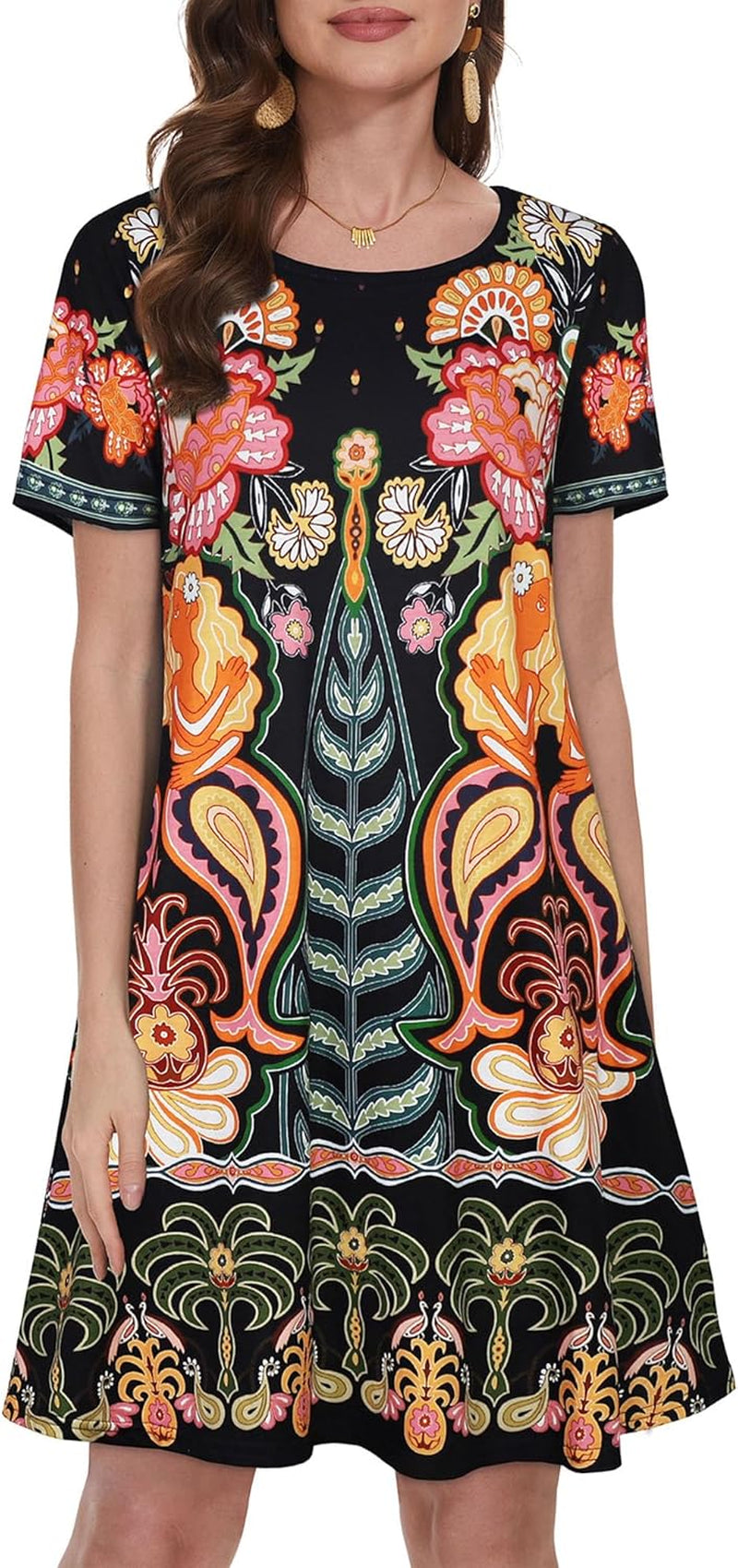 Summer Dresses for Women Casual Tshirt Short Sleeve Floral Sundress Beach Cover Ups with Pockets