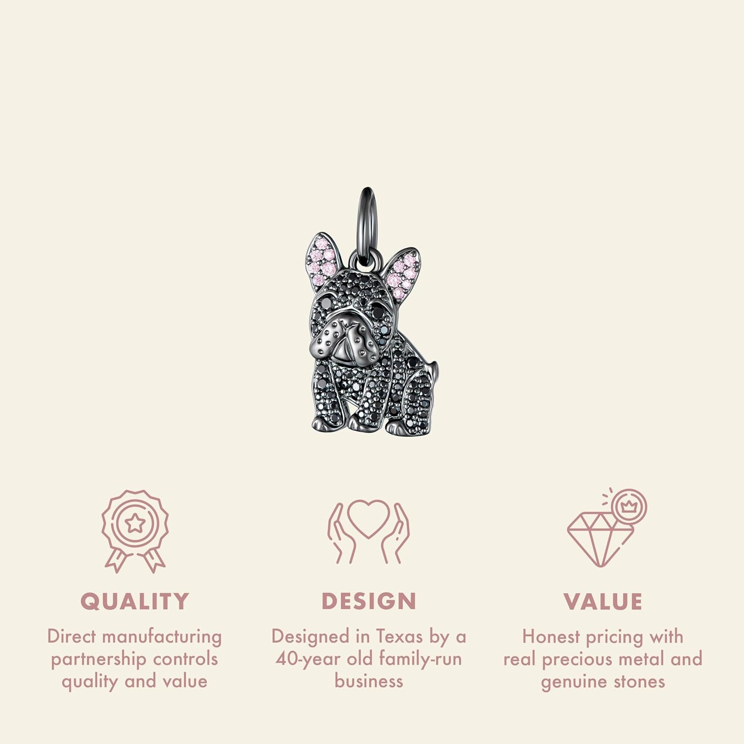 .925 Sterling Silver Rhodium, Gunmetal or 18K Yellow Plated Dog Breed Charms - Cubic Zirconia for Necklace and Bracelets, Gemstone Hypoallergenic Jewelry Sterling Silver Charm Only