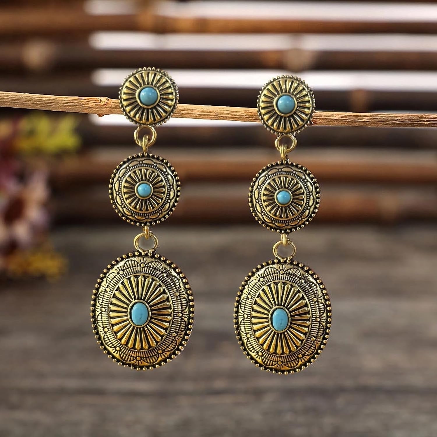 Bohemian Cowgirl Outfits Western Earrings for Women Dangle Turquoise Waterdrop Earrings Country Concert Outfit Accessories Jewelry