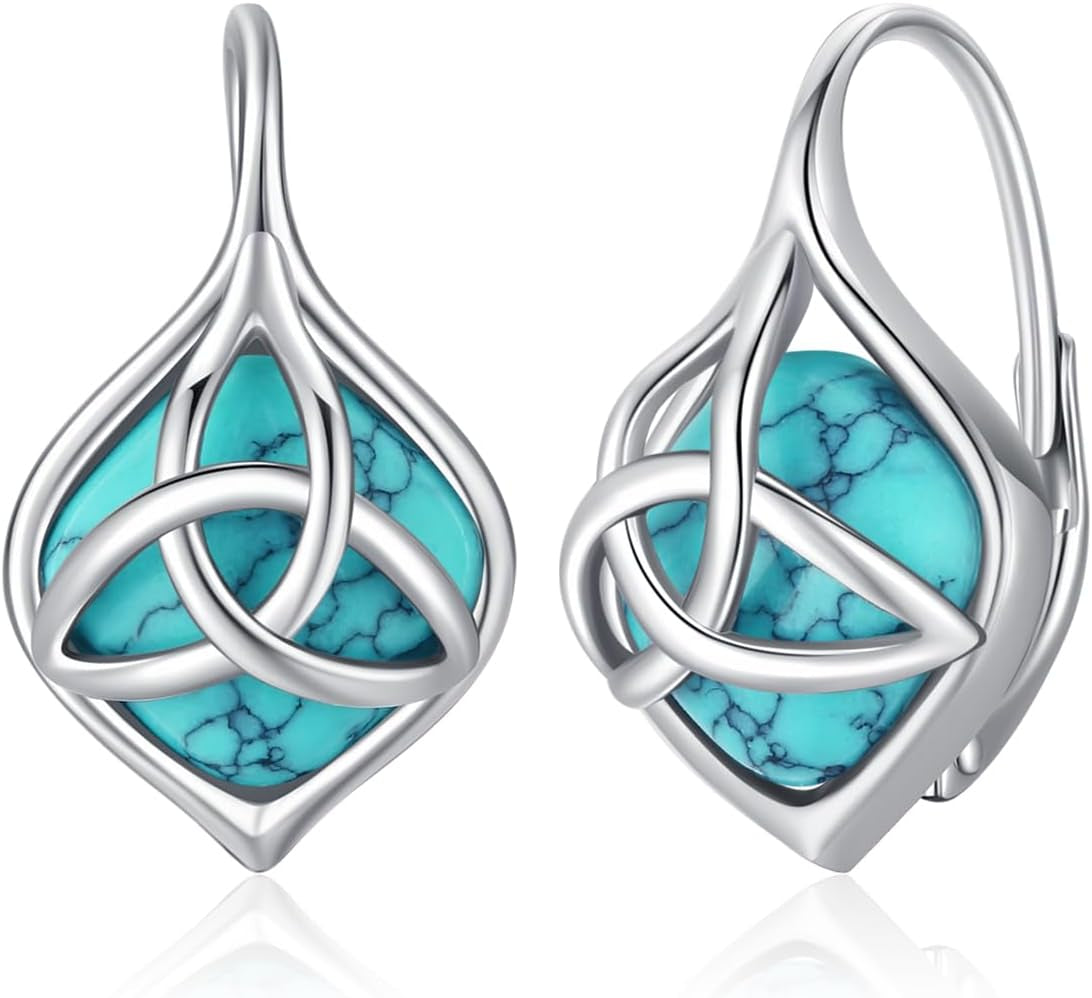 Genuine Turquoise Jewelry for Women, Sterling Silver Earrings and Necklaces for Women, Leverback Dangle Drop Earrings Jewelry…