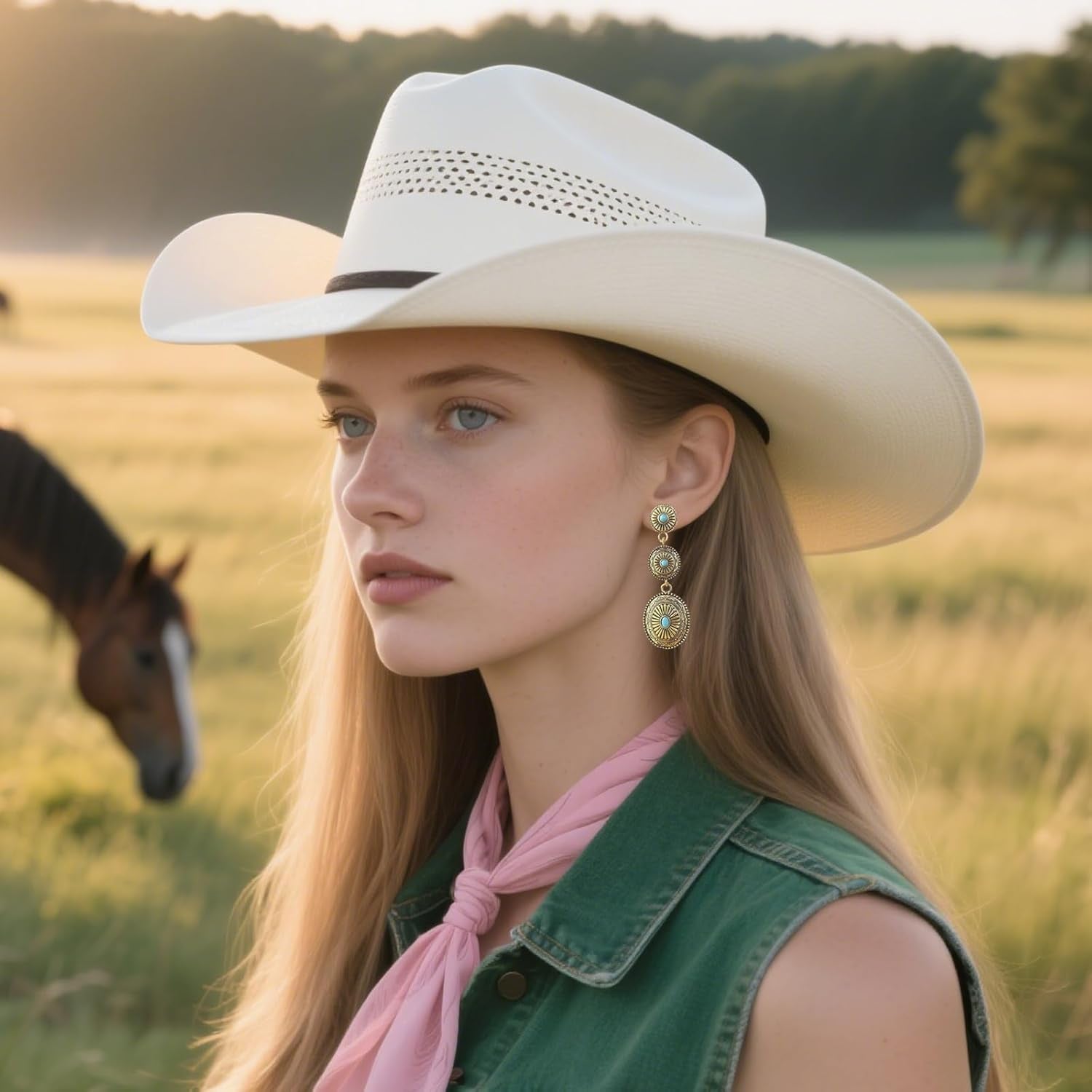 Bohemian Cowgirl Outfits Western Earrings for Women Dangle Turquoise Waterdrop Earrings Country Concert Outfit Accessories Jewelry