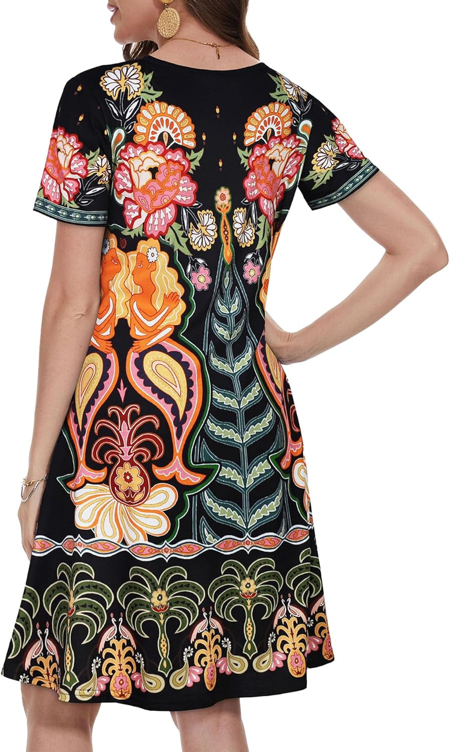 Summer Dresses for Women Casual Tshirt Short Sleeve Floral Sundress Beach Cover Ups with Pockets