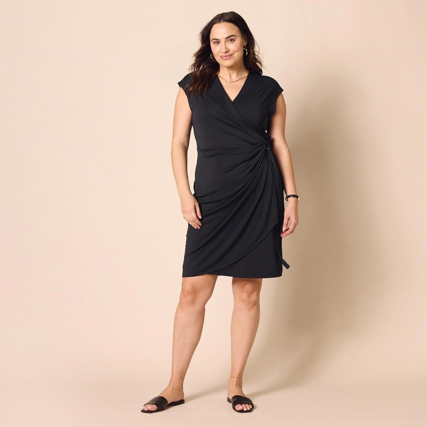 Women'S Classic Cap Sleeve Wrap Dress (Available in plus Size)
