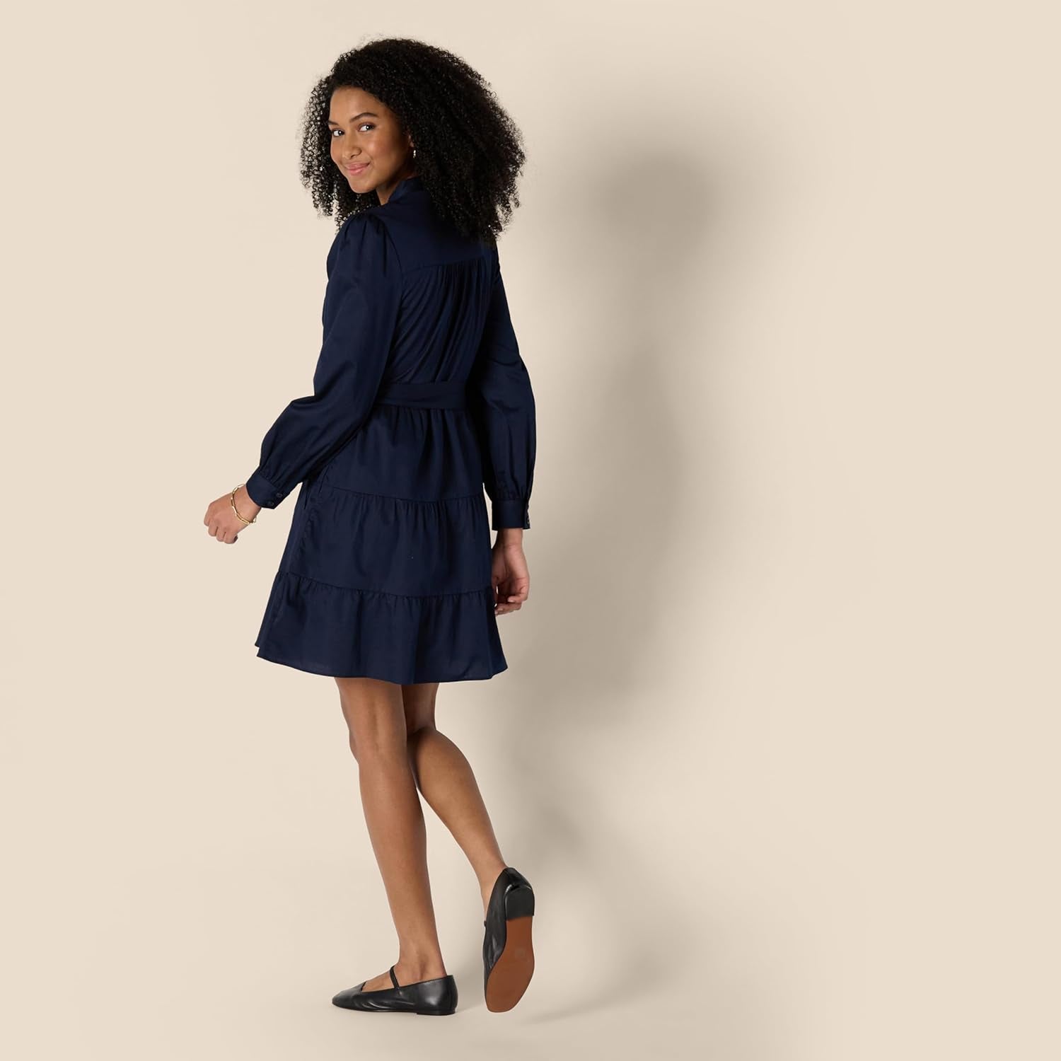 Women'S Regular-Fit Cotton Sateen Tiered Shirt Dress