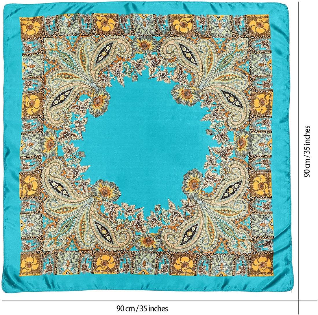 35” Satin Large Square Head Scarves - 4PCS Silk like Neck Scarf Hair Sleeping Wraps Satin Silk Scarfs for Women